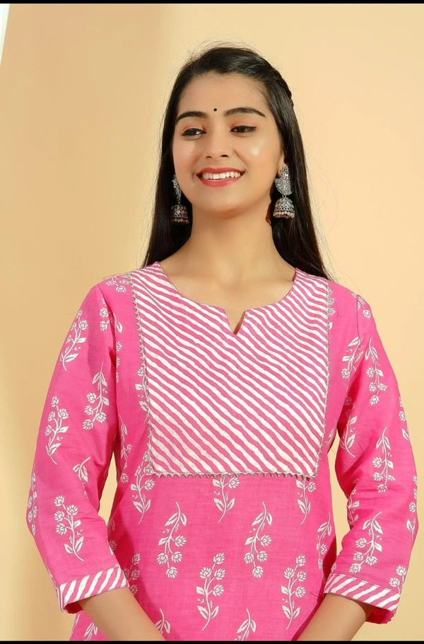 Febric - Cotton 60*60 Kurti Less Work With Pant - L