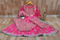 Anarkali Kurti With Pant With Dupatta  - Pink, XL