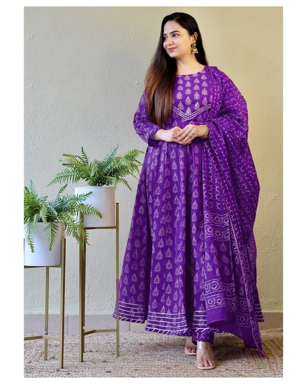 Lomg Flair Kurti With Pant* - Purple, XXL