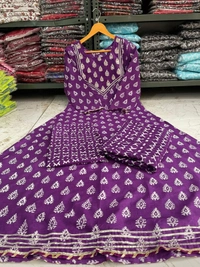 Lomg Flair Kurti With Pant* - Purple, XXL