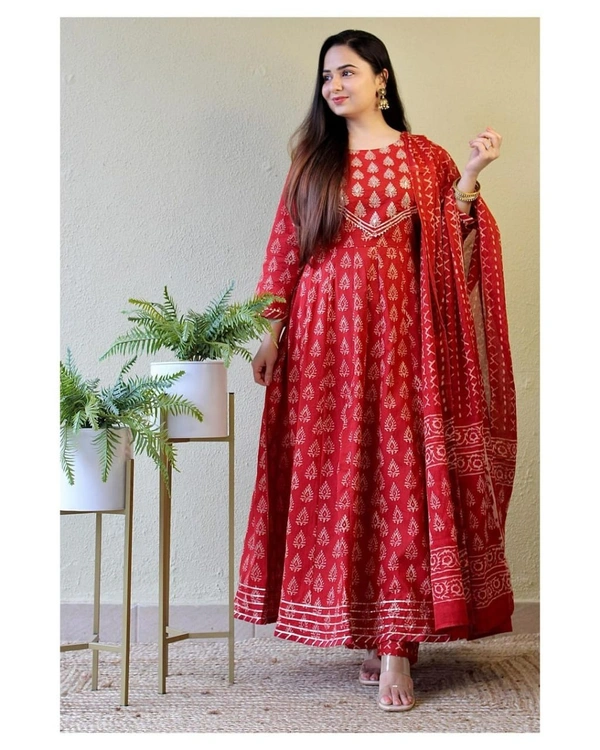 Lomg Flair Kurti With Pant* - Red, XL