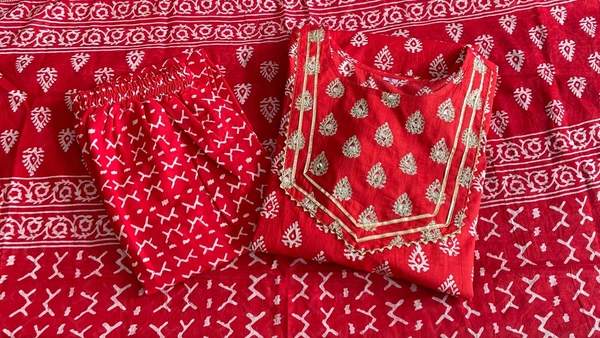 Lomg Flair Kurti With Pant* - Red, XL