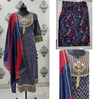 Beautiful Floral Printed Flairy Pattern Kurti with Full Length And Hand Butta In Front With Pant With Pant and Tie - Dye  Dupatta - L
