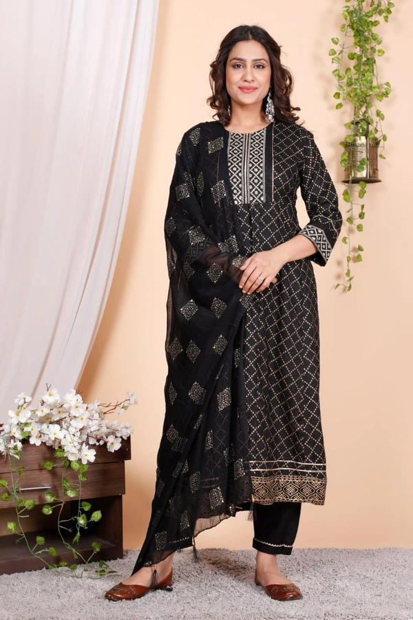 💫Hot Black Anarkali Kurta with Pant and Dupatta🦋 - L