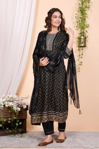 💫Hot Black Anarkali Kurta with Pant and Dupatta🦋 - L