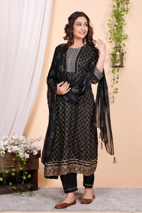 💫Hot Black Anarkali Kurta with Pant and Dupatta🦋 - L