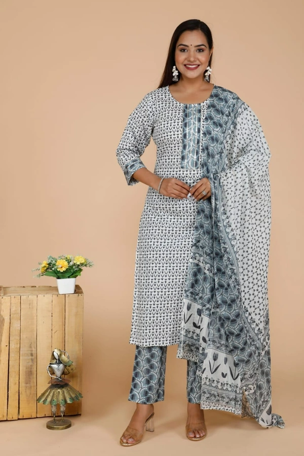 PURE sanganery PRINT COTTON PANTS KURTI LENTH 45 - M