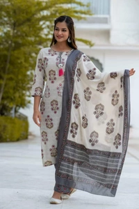 Designer concept in kurti pant dupptta set with heavy manual adda work on yoke and fashion tassels  - XXL