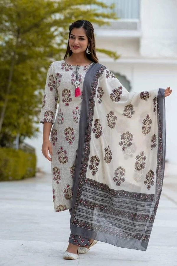 Designer concept in kurti pant dupptta set with heavy manual adda work on yoke and fashion tassels  - XXL