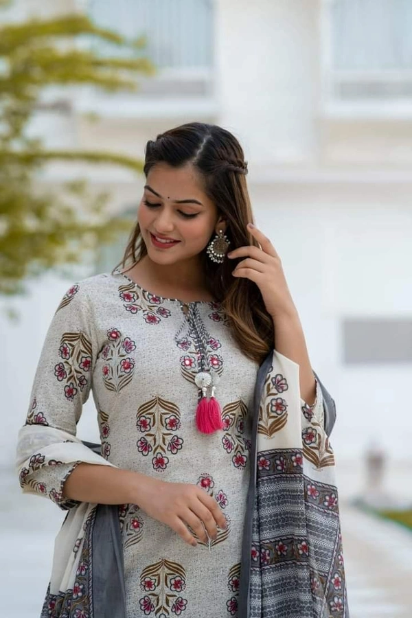 Designer concept in kurti pant dupptta set with heavy manual adda work on yoke and fashion tassels  - XXL