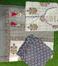 Designer concept in kurti pant dupptta set with heavy manual adda work on yoke and fashion tassels  - XXL
