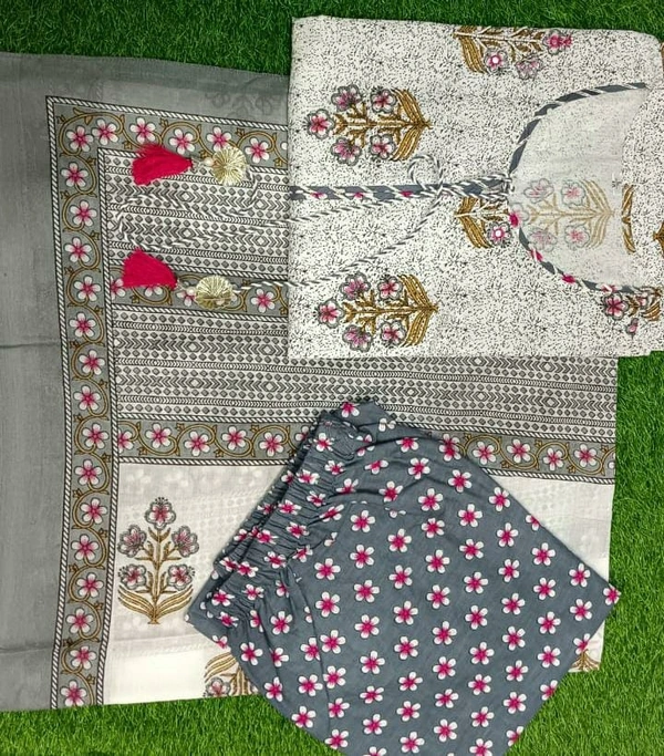 Designer concept in kurti pant dupptta set with heavy manual adda work on yoke and fashion tassels  - XXL