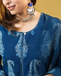 BLUE PROCEEN PRINT  DESIGN KURTIES WITH PLAZZO AND DUPATTA SET - M