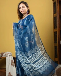 BLUE PROCEEN PRINT  DESIGN KURTIES WITH PLAZZO AND DUPATTA SET - M