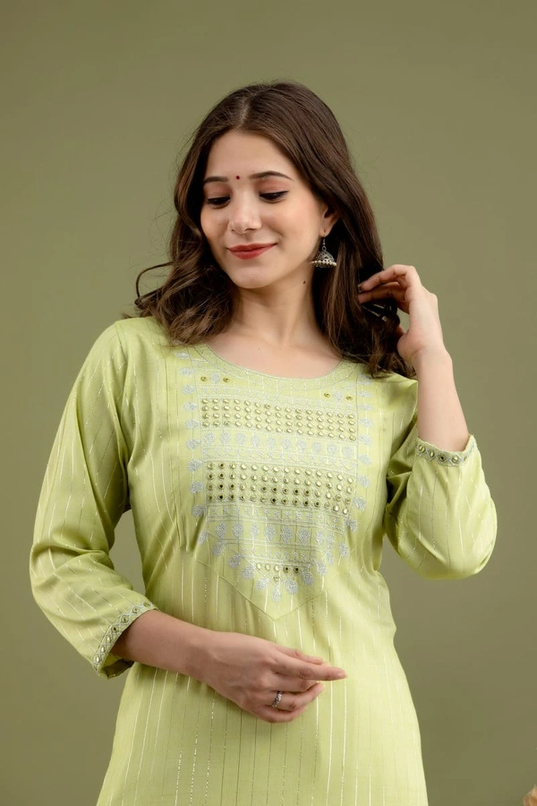 -Beautiful Kurti With Heavy Embroidery Mirror On York and sleeves And Pant - M