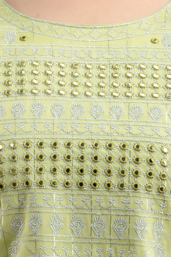 -Beautiful Kurti With Heavy Embroidery Mirror On York and sleeves And Pant - M