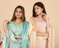Latest Design Reyon Kurti neck heavy embroidery work - Orange, M