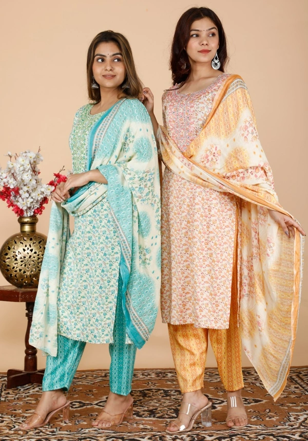 Latest Design Reyon Kurti neck heavy embroidery work - Orange, M