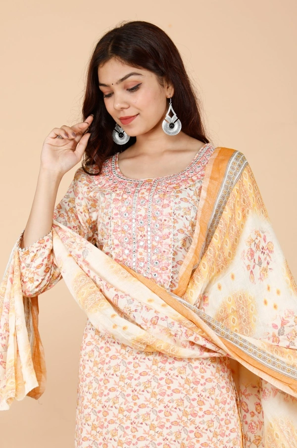 Latest Design Reyon Kurti neck heavy embroidery work - Orange, M