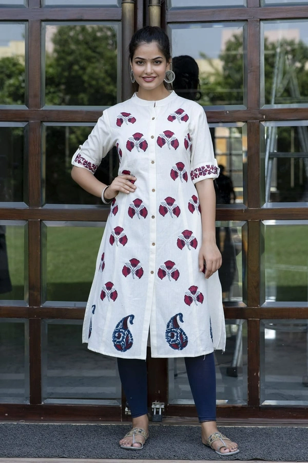 Hand block printed princess cut aline kurta - M