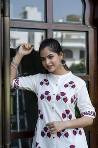 Hand block printed princess cut aline kurta - M