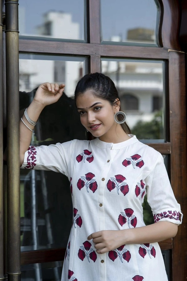 Hand block printed princess cut aline kurta - M