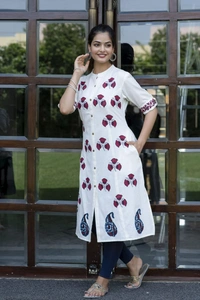 Hand block printed princess cut aline kurta - M