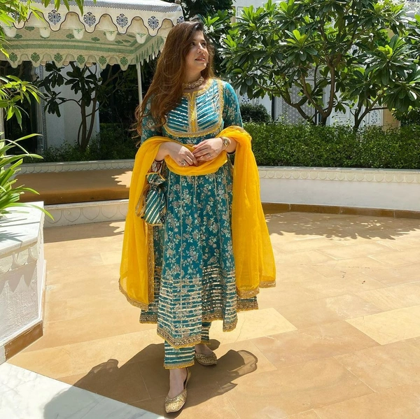 beautiful dress for special occasion full flair cotton anarkali kurti with gota work - XL