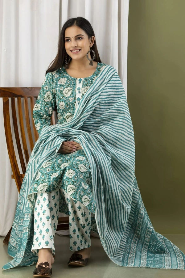 Straight Kurti  With  Pant and mulmul Dupatta  - XXL
