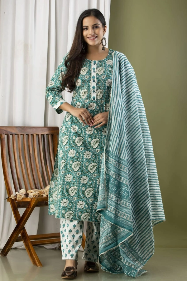 Straight Kurti  With  Pant and mulmul Dupatta  - XXL
