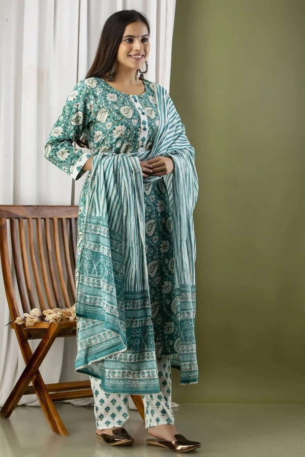 Straight Kurti  With  Pant and mulmul Dupatta  - XXL