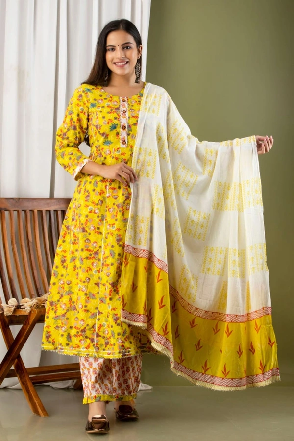 Anarkali kurti with pant and mulmul duppatta - XXL