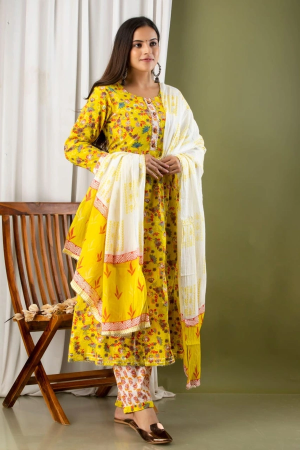 Anarkali kurti with pant and mulmul duppatta - XXL