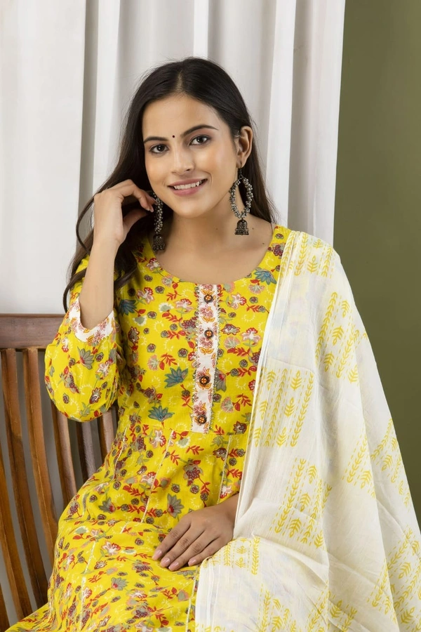 Anarkali kurti with pant and mulmul duppatta - XXL