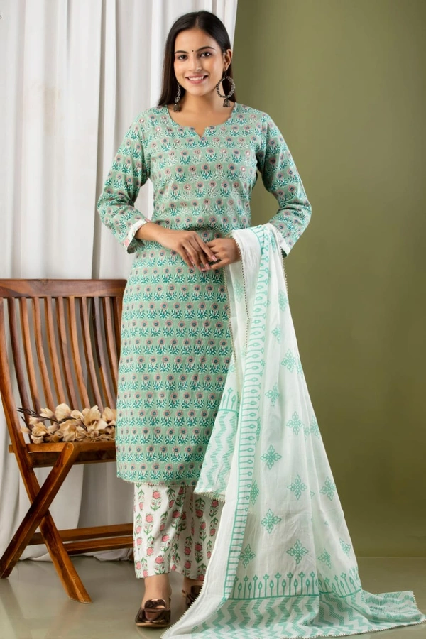 Straight Kurti  With  Pant and mulmul Dupatta - M