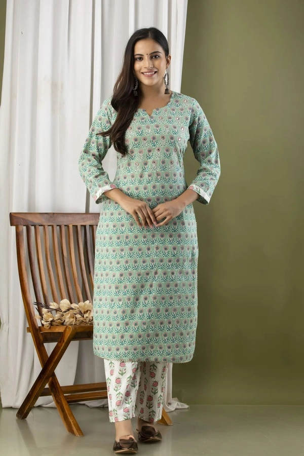 Straight Kurti  With  Pant and mulmul Dupatta - M