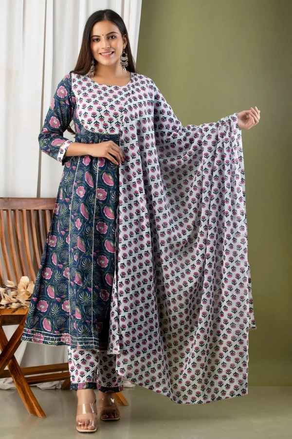 Anarkali kurti with pant and mulmul duppatta - L