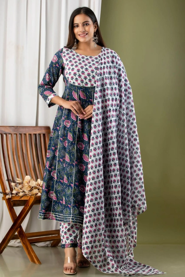 Anarkali kurti with pant and mulmul duppatta - L