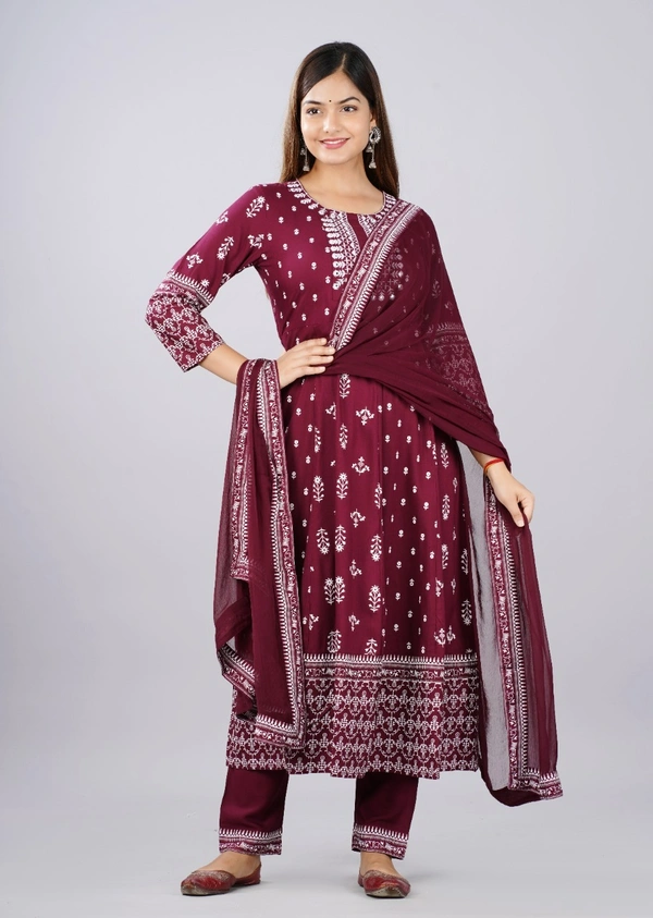 👗Reyon fabric fine quality kurti with Dupptta and pant - M, Red
