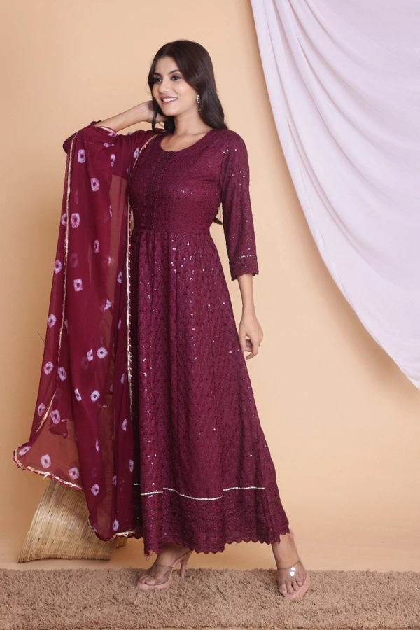 NEW LAUNCH 👗PARTY GOWN WITH DUPATTA - Maroon, M