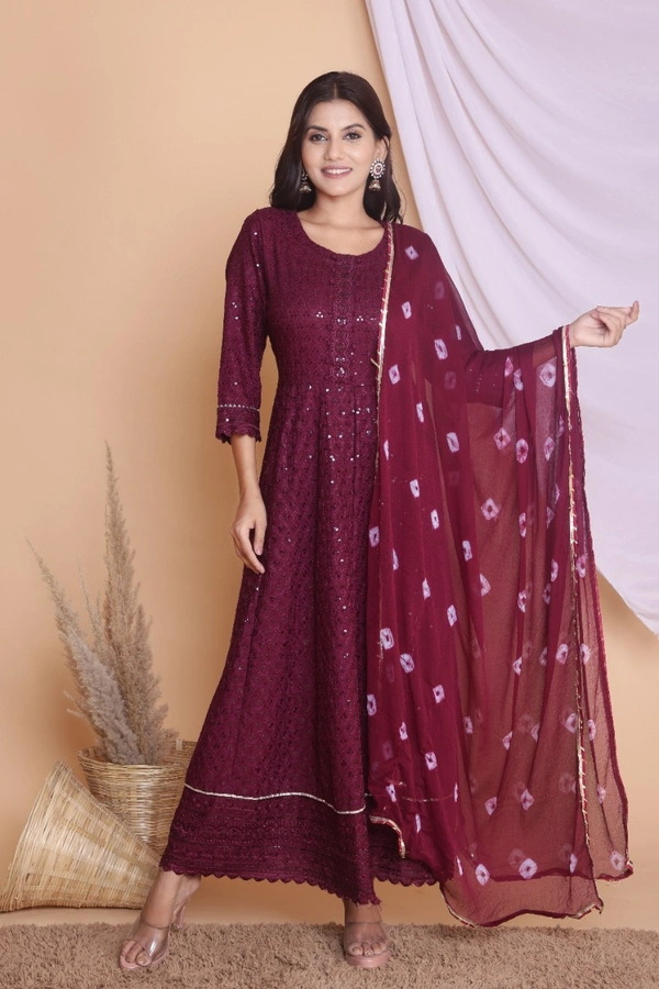 NEW LAUNCH 👗PARTY GOWN WITH DUPATTA - Maroon, M