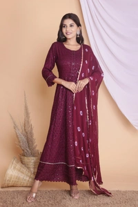 NEW LAUNCH 👗PARTY GOWN WITH DUPATTA - Maroon, M