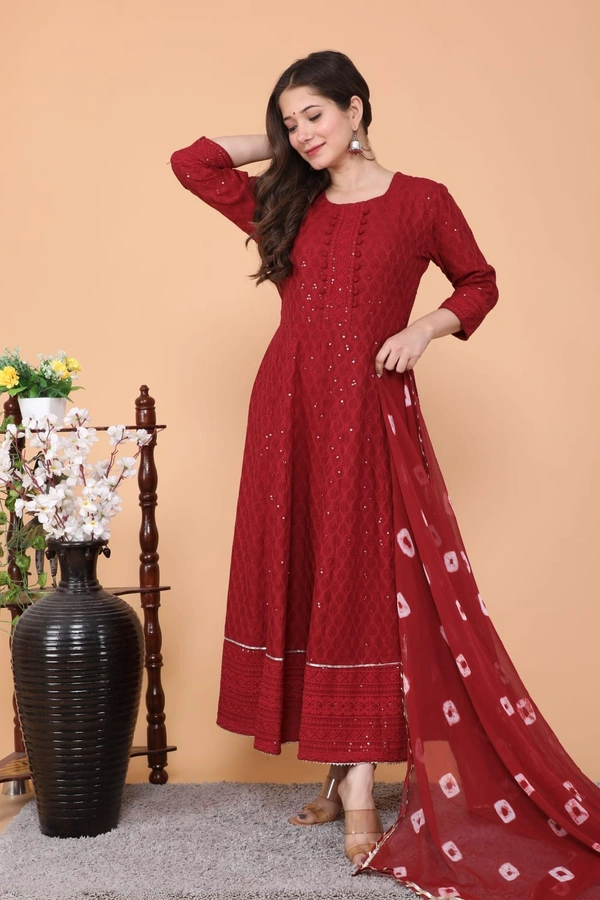 NEW LAUNCH 👗PARTY GOWN WITH DUPATTA - L, Red