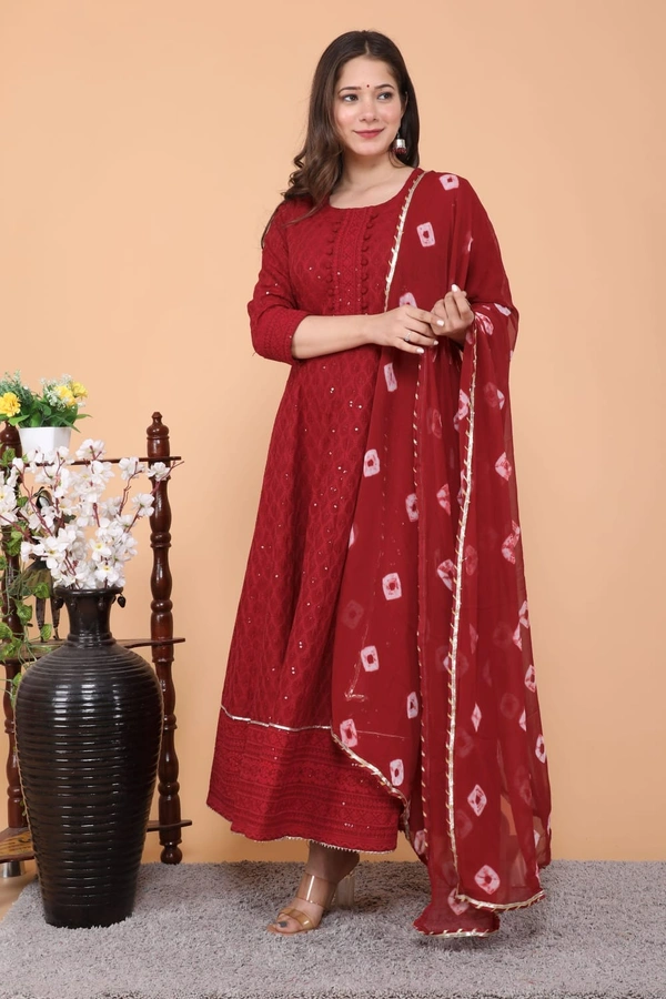 NEW LAUNCH 👗PARTY GOWN WITH DUPATTA - L, Red