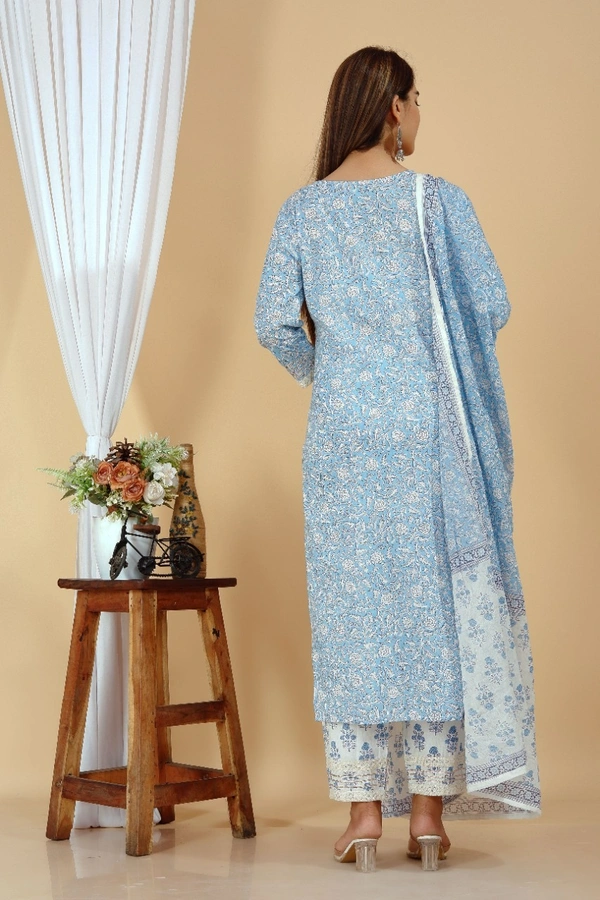 👗Full GOTTA WORK AND COTTON LESH WORK KURTI WITH DUPATTA AND PANT. - M