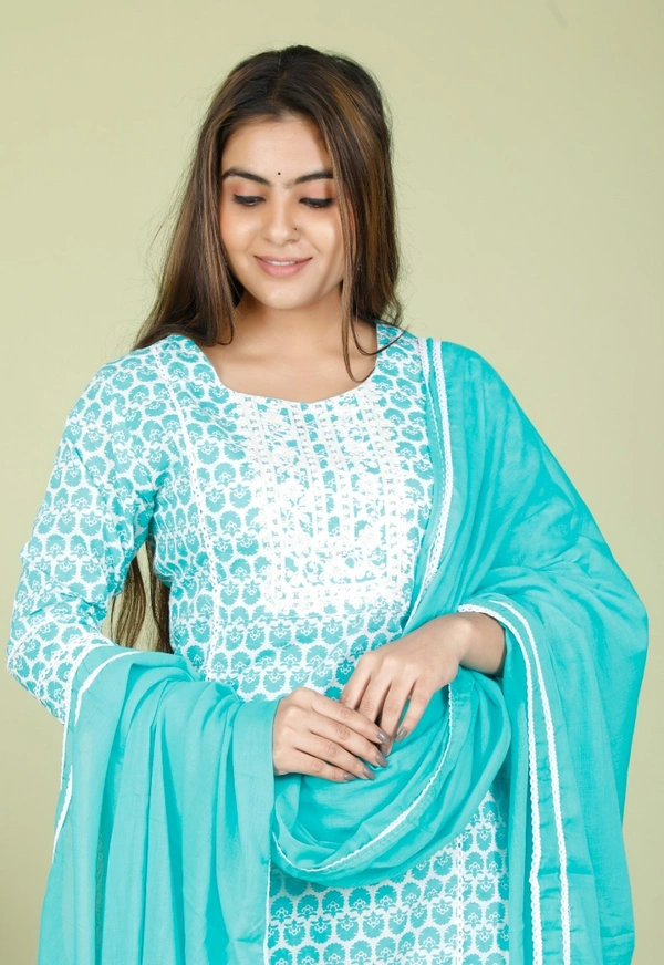 💃 Beautifull Cotton Fabric Heavy Embroidery work with Sequence work on kurti with  Cotton pant & Cotton mal mal duppta 2.25mtr 💃 - L