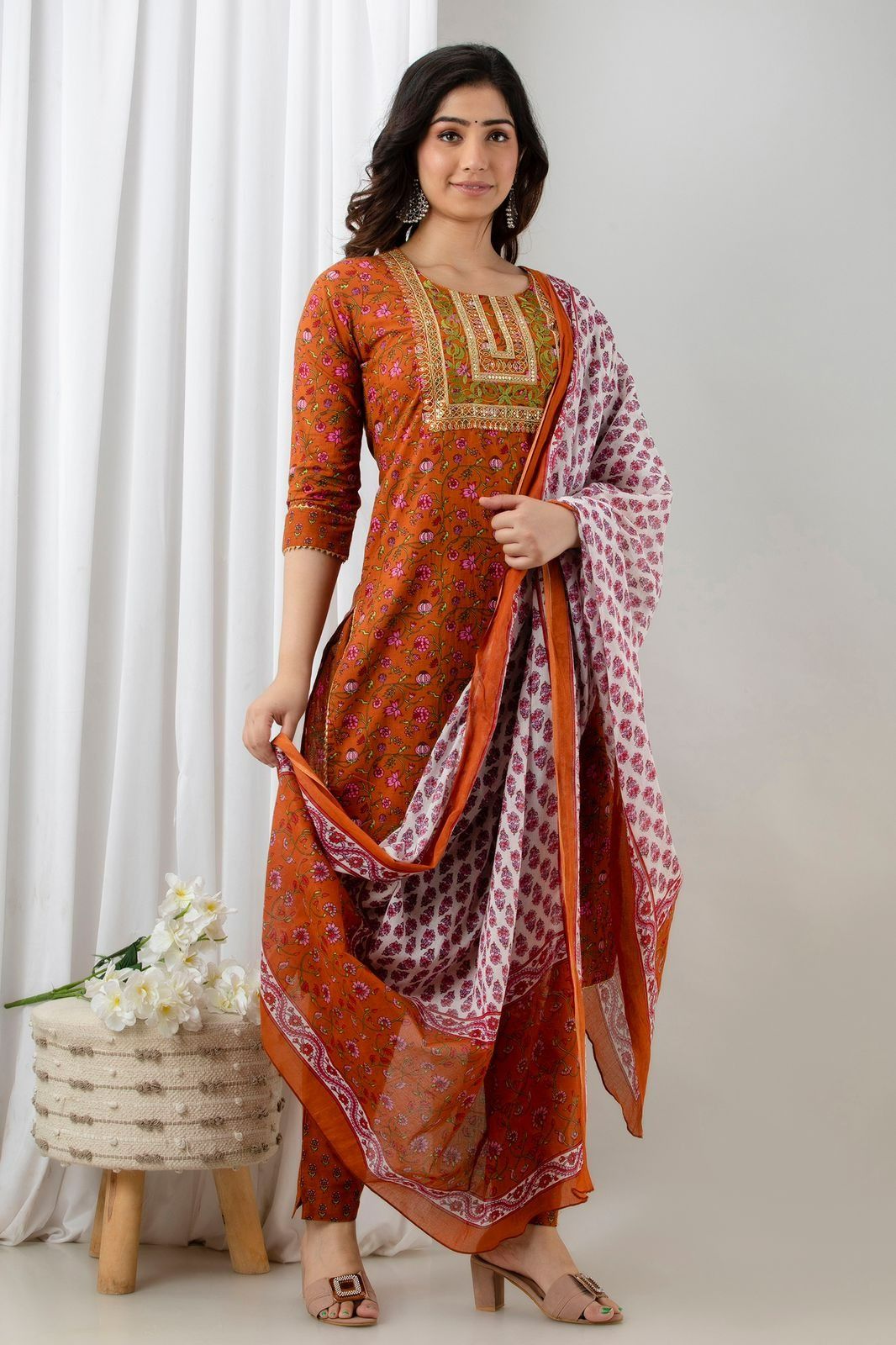 Diwali Festival Wear Indian Handmade Straight Women Kurti Pant Dupatta  Dress Set | eBay