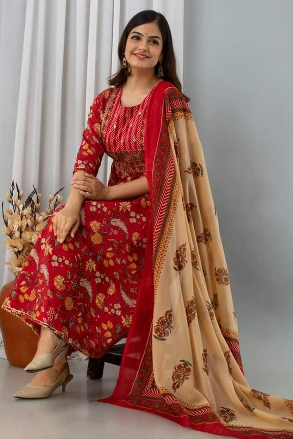 PREMIUM COTTON ANARKALI KURTI WITH DOORI & HAVY EMBROIDERY ZARI SEQUENCE - XL