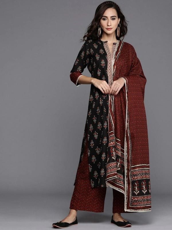 👗3 pcs Kuta set (Kurti with plazzo and dupatta )*  Kurti and pant - L