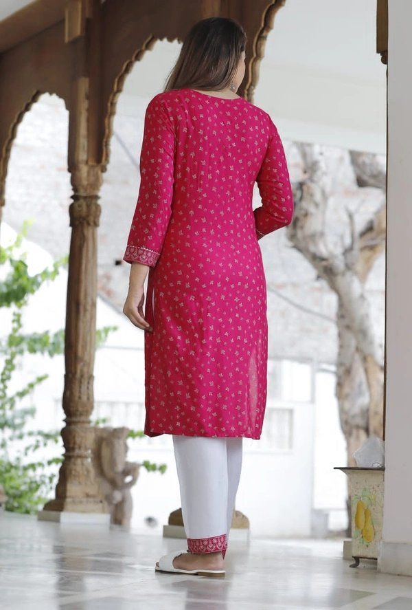 👗Rayon fabric kurti with pant and dupatta - Pink, L